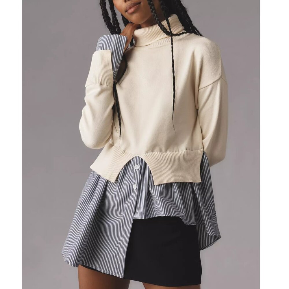 Anthropologie Avantlook Split Turtleneck Sweater Ivory S